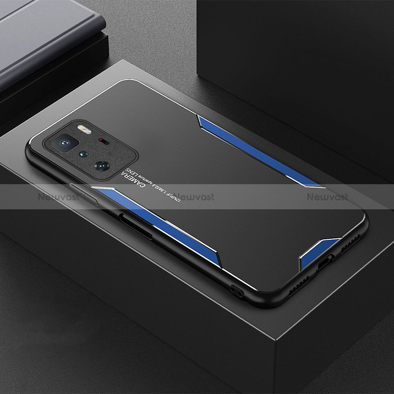 Luxury Aluminum Metal Back Cover and Silicone Frame Case for Xiaomi Redmi Note 10 Pro 5G Blue