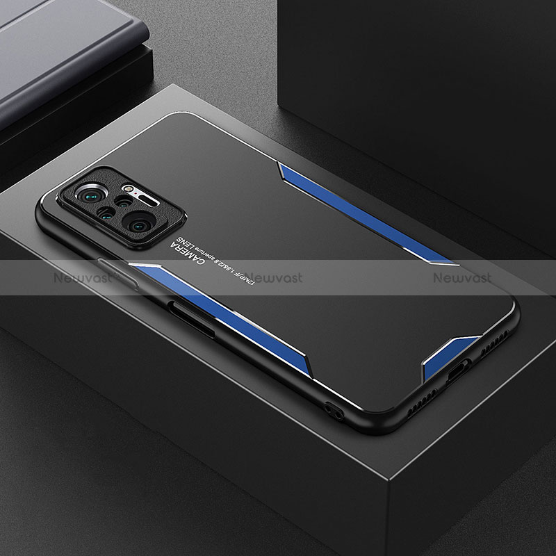 Luxury Aluminum Metal Back Cover and Silicone Frame Case for Xiaomi Redmi Note 10 Pro Max Blue