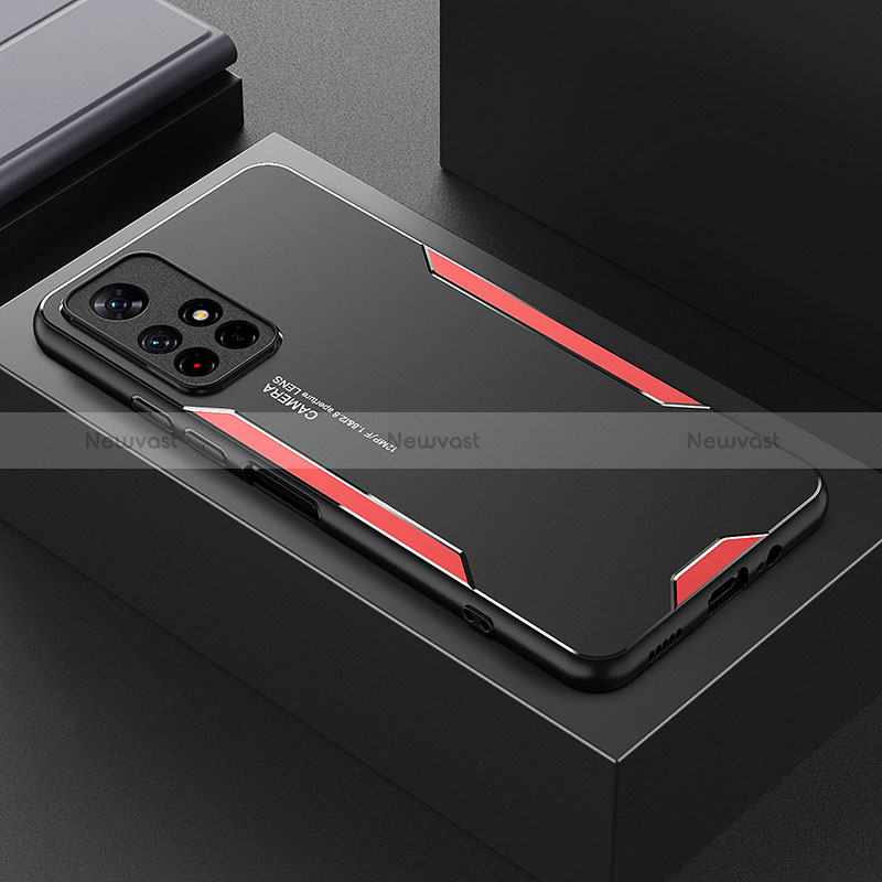 Luxury Aluminum Metal Back Cover and Silicone Frame Case for Xiaomi Redmi Note 11T 5G Red