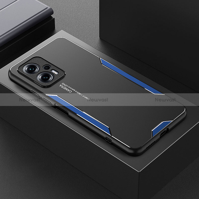 Luxury Aluminum Metal Back Cover and Silicone Frame Case for Xiaomi Redmi Note 12T Pro 5G Blue