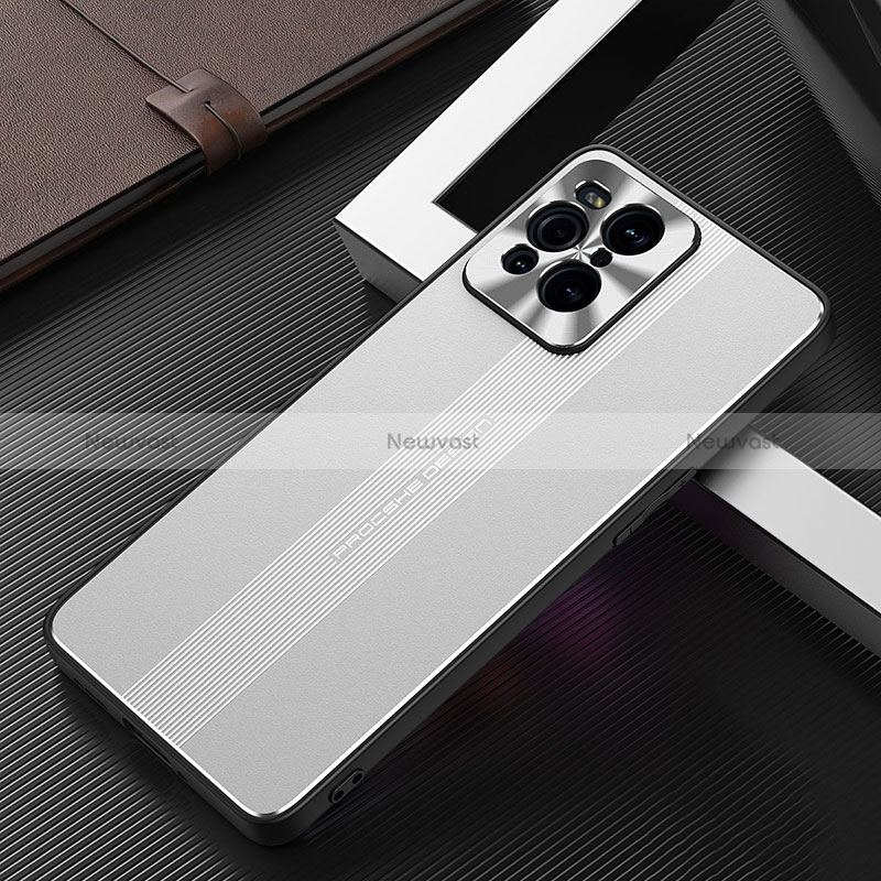 Luxury Aluminum Metal Back Cover and Silicone Frame Case J01 for Oppo Find X3 5G Silver