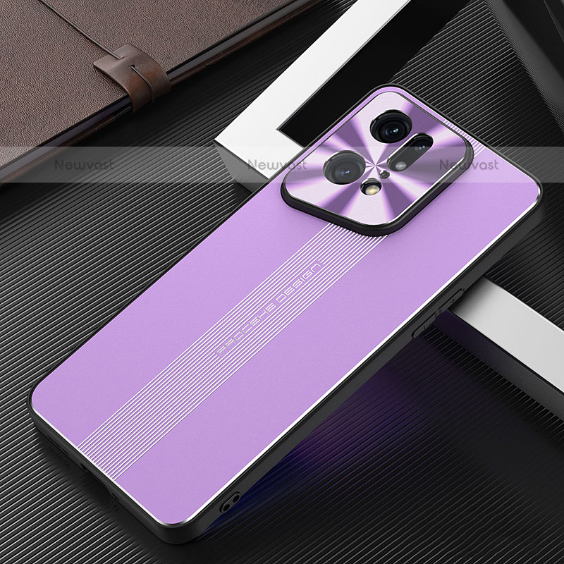 Luxury Aluminum Metal Back Cover and Silicone Frame Case J01 for Oppo Find X5 Pro 5G Purple