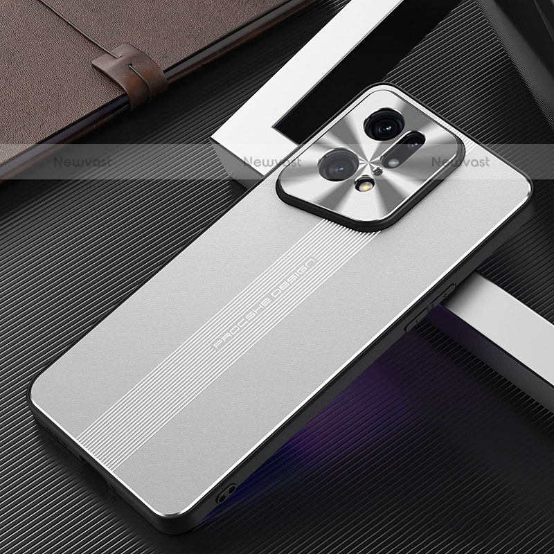 Luxury Aluminum Metal Back Cover and Silicone Frame Case J01 for Oppo Find X5 Pro 5G Silver