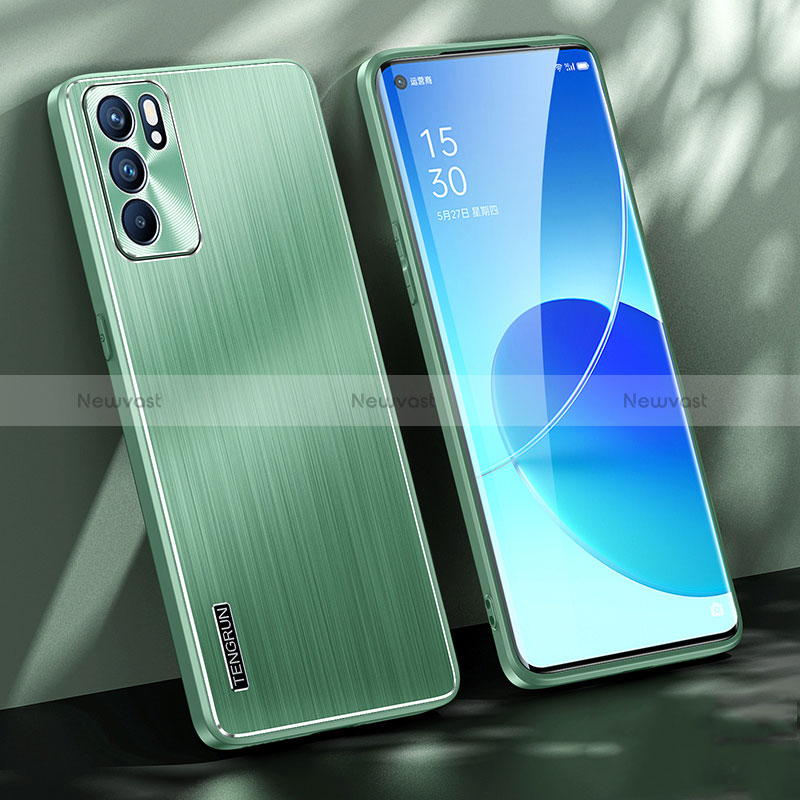 Luxury Aluminum Metal Back Cover and Silicone Frame Case J01 for Oppo Reno6 5G Green