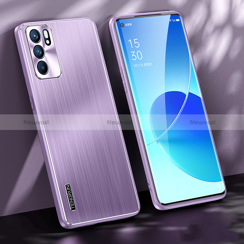 Luxury Aluminum Metal Back Cover and Silicone Frame Case J01 for Oppo Reno6 5G Purple