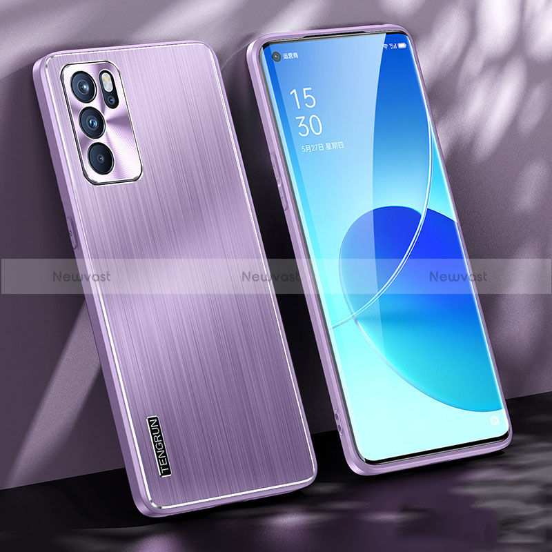 Luxury Aluminum Metal Back Cover and Silicone Frame Case J01 for Oppo Reno6 Pro 5G India Purple