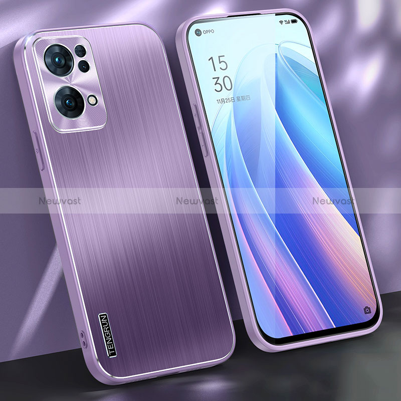 Luxury Aluminum Metal Back Cover and Silicone Frame Case J01 for Oppo Reno7 Pro 5G Purple