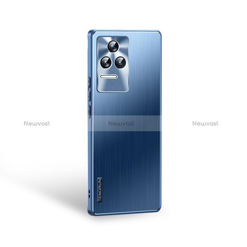 Luxury Aluminum Metal Back Cover and Silicone Frame Case J01 for Xiaomi Redmi K50 5G Blue