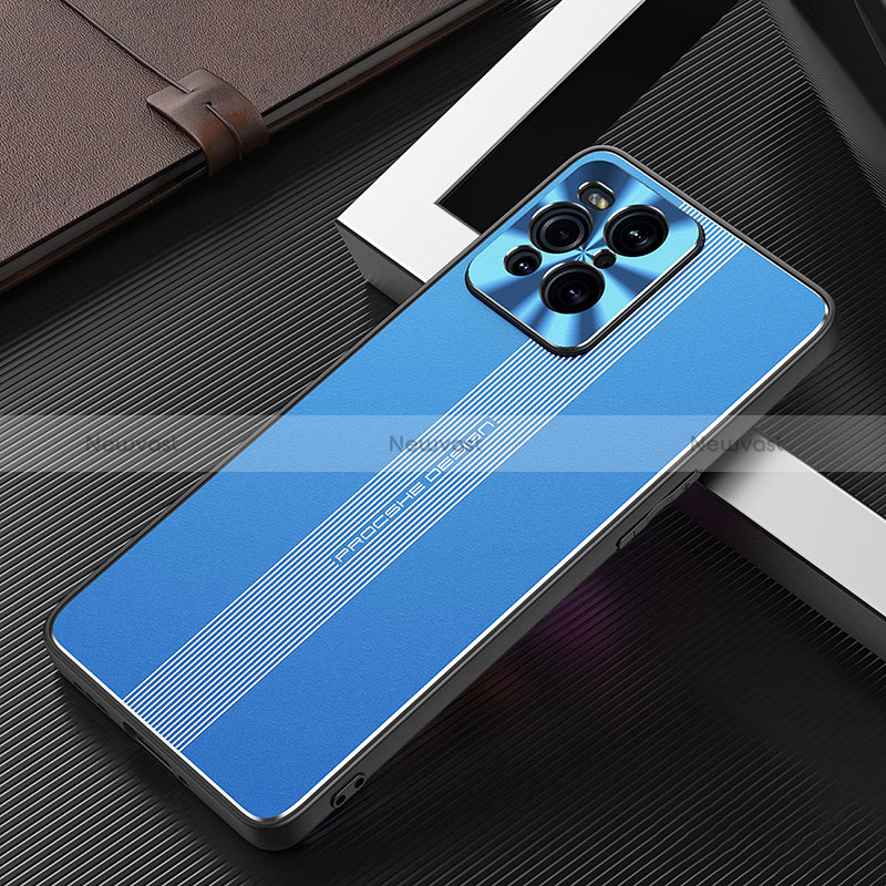 Luxury Aluminum Metal Back Cover and Silicone Frame Case J02 for Oppo Find X3 5G Blue