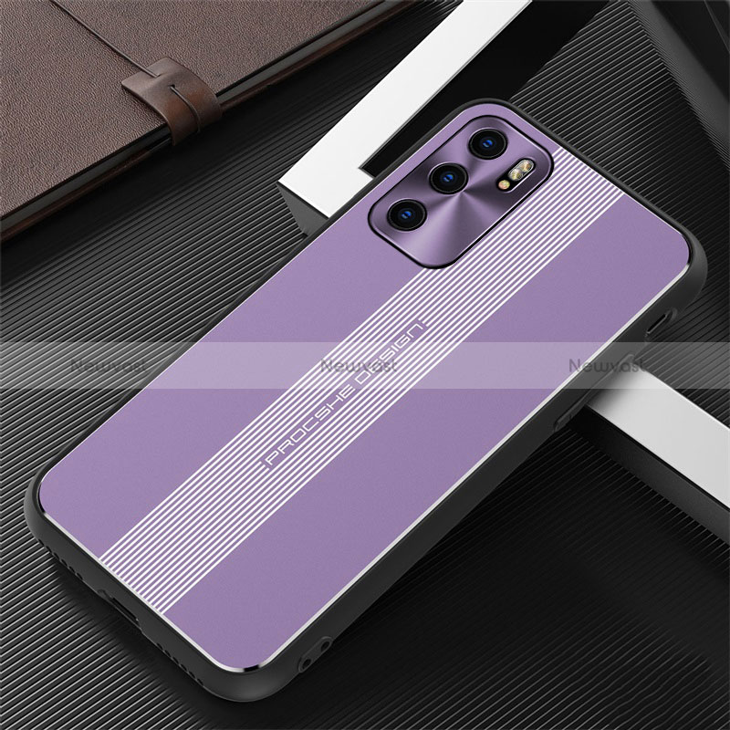 Luxury Aluminum Metal Back Cover and Silicone Frame Case J02 for Oppo Reno6 5G Purple