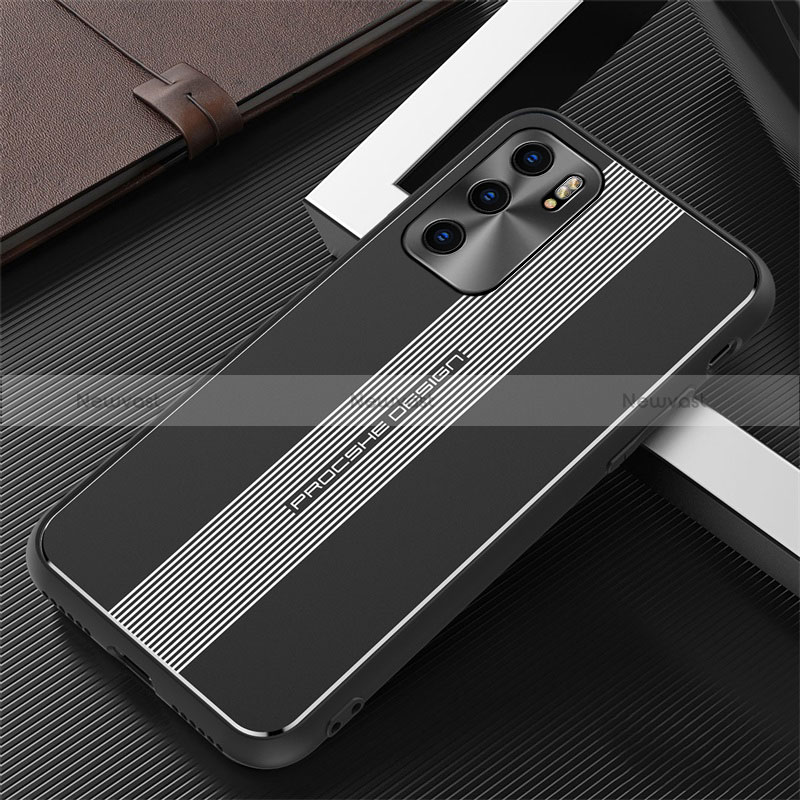 Luxury Aluminum Metal Back Cover and Silicone Frame Case J02 for Oppo Reno6 Pro 5G India Black