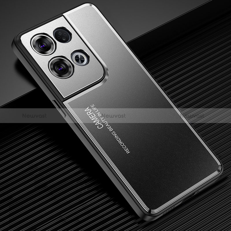 Luxury Aluminum Metal Back Cover and Silicone Frame Case J02 for Oppo Reno8 Pro+ Plus 5G Black