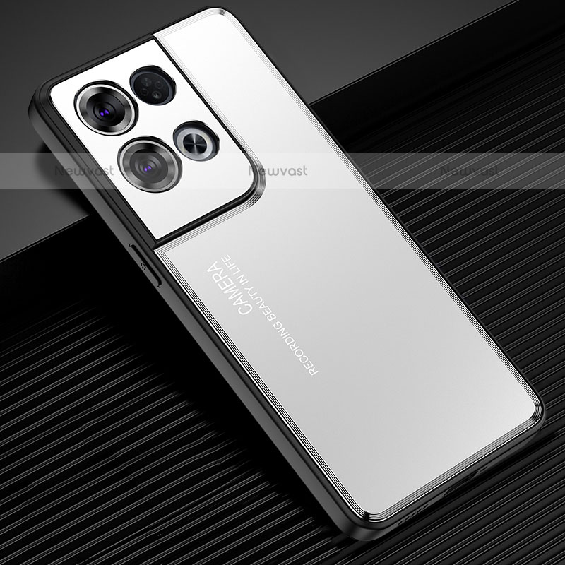 Luxury Aluminum Metal Back Cover and Silicone Frame Case J02 for Oppo Reno9 Pro+ Plus 5G Silver