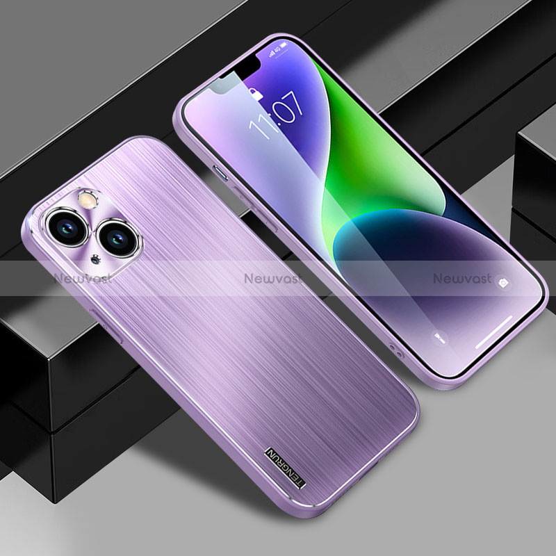 Luxury Aluminum Metal Back Cover and Silicone Frame Case JL1 for Apple iPhone 14 Purple