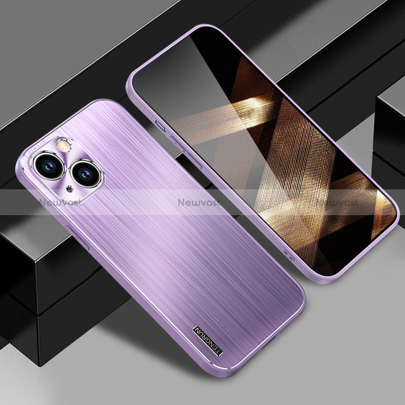 Luxury Aluminum Metal Back Cover and Silicone Frame Case JL1 for Apple iPhone 15 Plus Purple