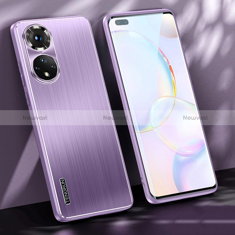 Luxury Aluminum Metal Back Cover and Silicone Frame Case JL1 for Huawei Honor 50 Pro 5G Purple