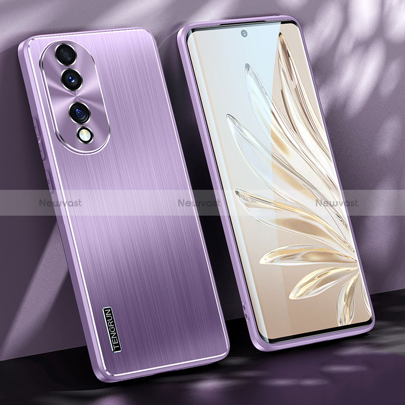 Luxury Aluminum Metal Back Cover and Silicone Frame Case JL1 for Huawei Honor 70 5G Purple