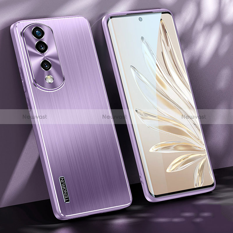 Luxury Aluminum Metal Back Cover and Silicone Frame Case JL1 for Huawei Honor 70 Pro 5G Purple