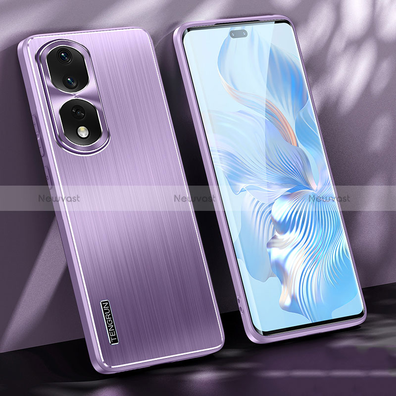 Luxury Aluminum Metal Back Cover and Silicone Frame Case JL1 for Huawei Honor 80 Pro 5G Purple