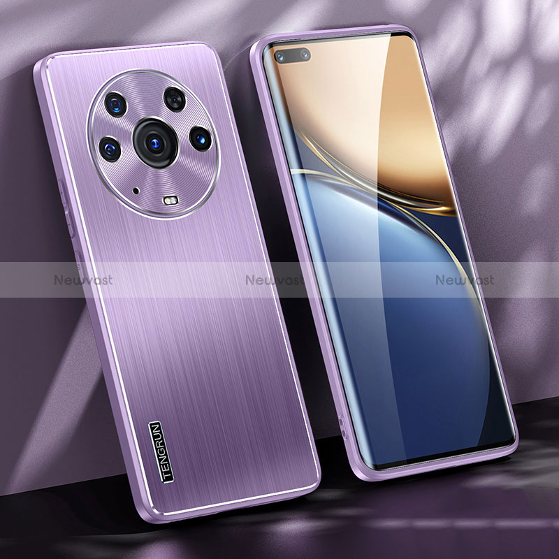 Luxury Aluminum Metal Back Cover and Silicone Frame Case JL1 for Huawei Honor Magic3 Pro 5G Purple