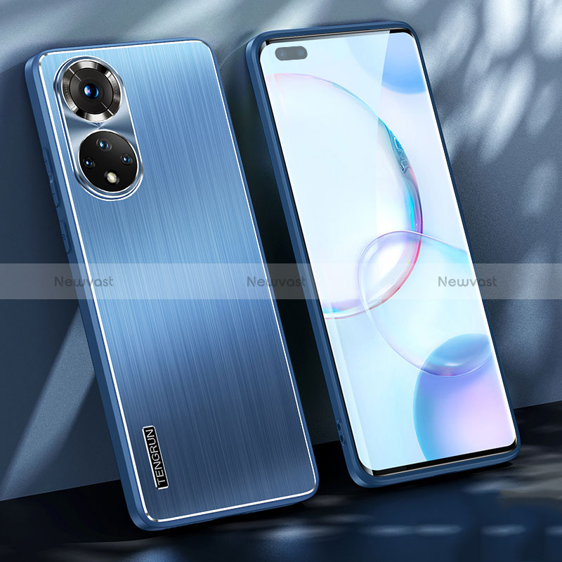 Luxury Aluminum Metal Back Cover and Silicone Frame Case JL1 for Huawei Nova 9 Pro Blue