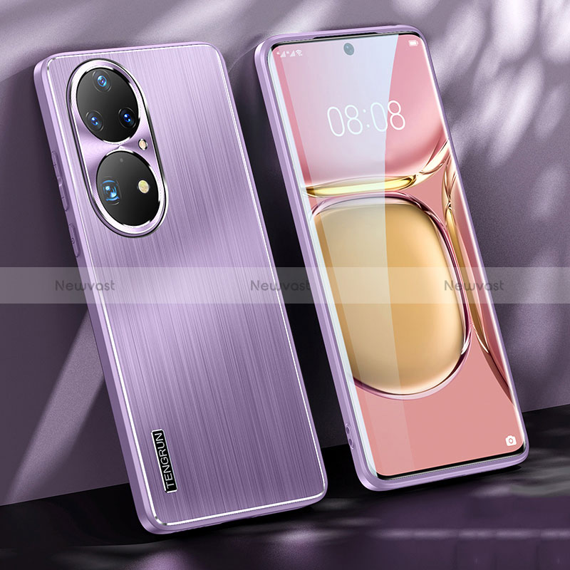 Luxury Aluminum Metal Back Cover and Silicone Frame Case JL1 for Huawei P50 Pro Purple