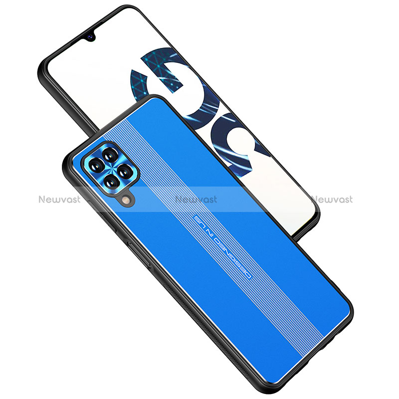 Luxury Aluminum Metal Back Cover and Silicone Frame Case JL1 for Samsung Galaxy A12 5G Blue