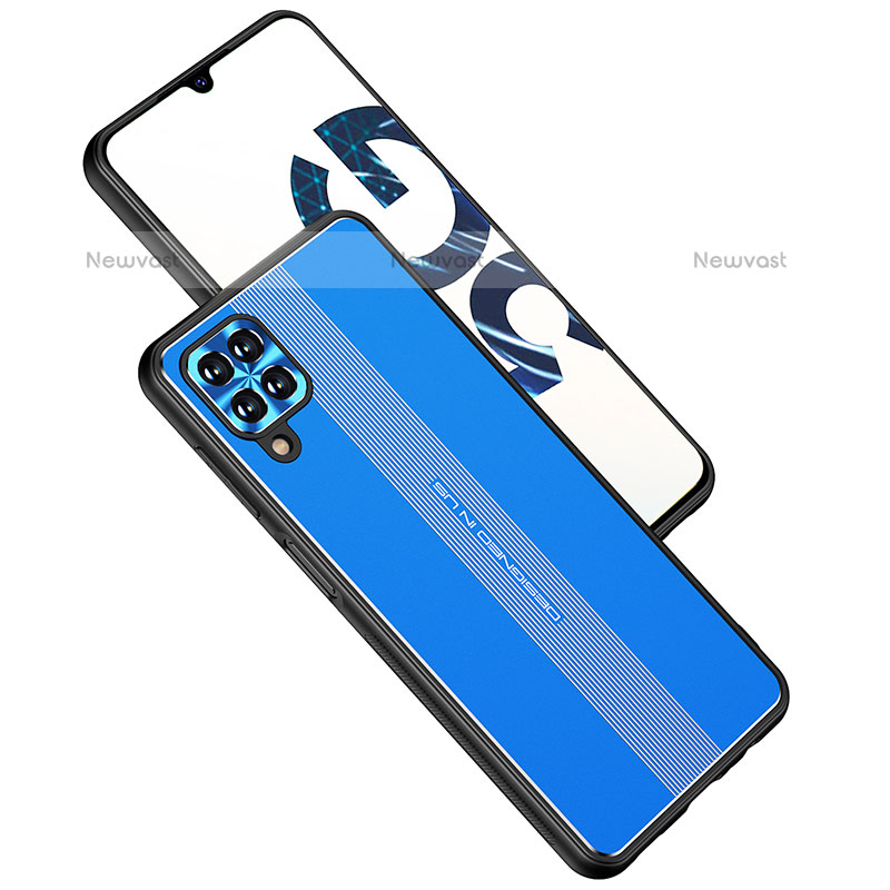 Luxury Aluminum Metal Back Cover and Silicone Frame Case JL1 for Samsung Galaxy A12 Blue