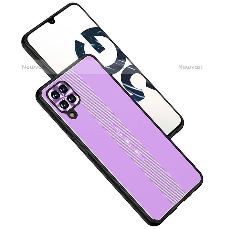 Luxury Aluminum Metal Back Cover and Silicone Frame Case JL1 for Samsung Galaxy A12 Purple