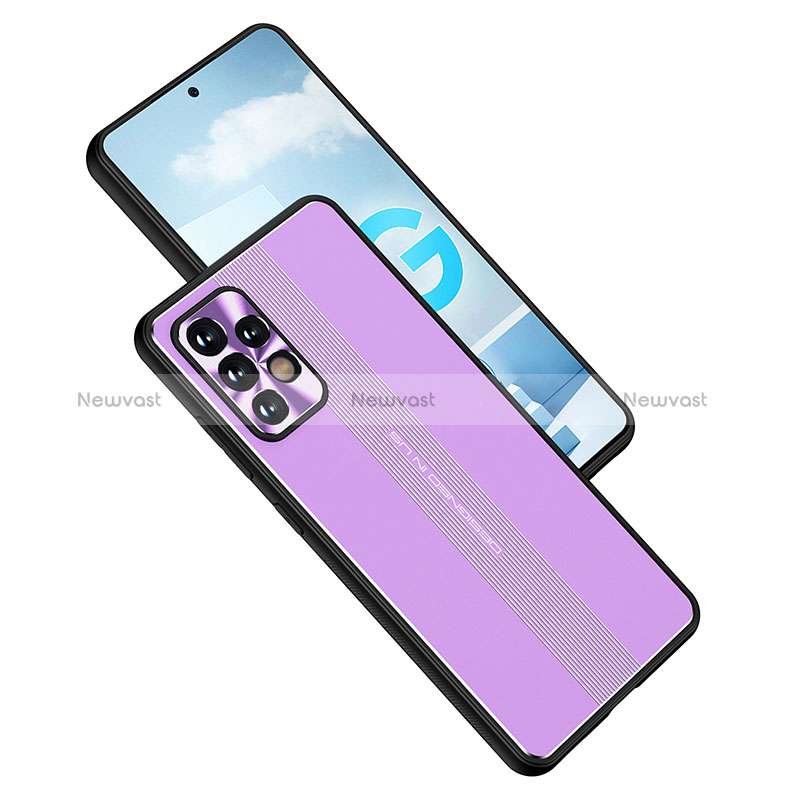 Luxury Aluminum Metal Back Cover and Silicone Frame Case JL1 for Samsung Galaxy A52 4G Purple