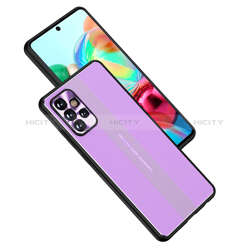 Luxury Aluminum Metal Back Cover and Silicone Frame Case JL1 for Samsung Galaxy A72 5G Purple