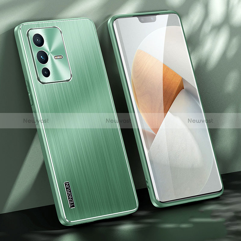 Luxury Aluminum Metal Back Cover and Silicone Frame Case JL1 for Vivo V23 Pro 5G Green