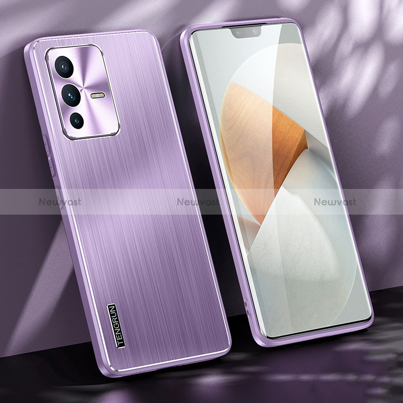 Luxury Aluminum Metal Back Cover and Silicone Frame Case JL1 for Vivo V23 Pro 5G Purple