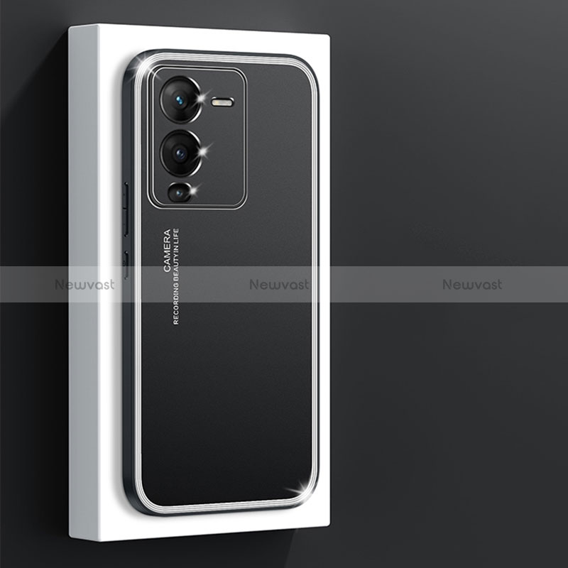 Luxury Aluminum Metal Back Cover and Silicone Frame Case JL1 for Vivo V25 Pro 5G Black