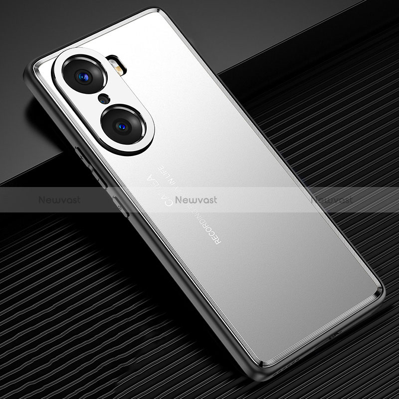 Luxury Aluminum Metal Back Cover and Silicone Frame Case JL2 for Huawei Honor 60 5G Silver