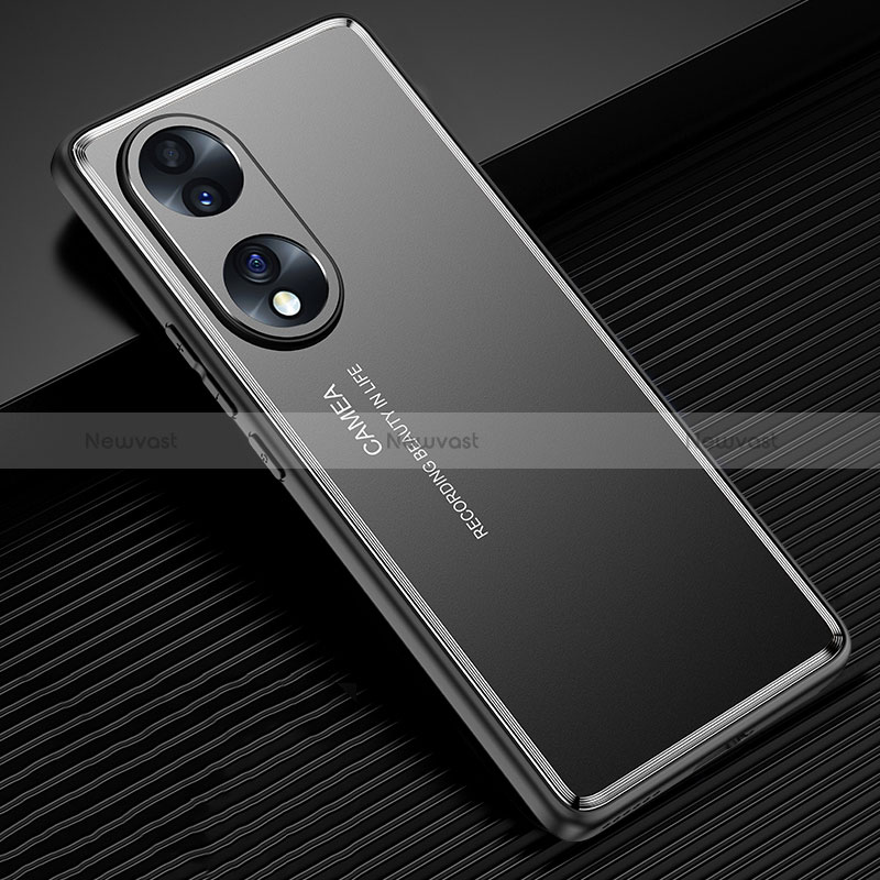 Luxury Aluminum Metal Back Cover and Silicone Frame Case JL2 for Huawei Honor 70 5G Black