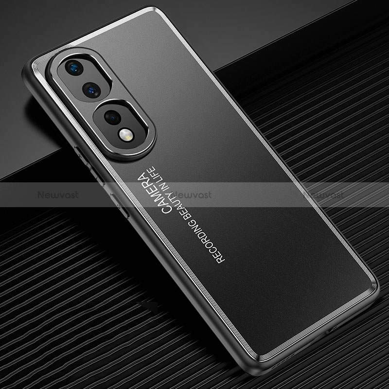 Luxury Aluminum Metal Back Cover and Silicone Frame Case JL2 for Huawei Honor 80 Pro 5G Black