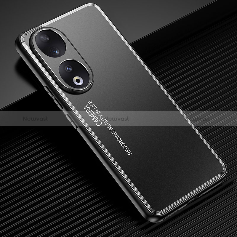 Luxury Aluminum Metal Back Cover and Silicone Frame Case JL2 for Huawei Honor 90 5G Black