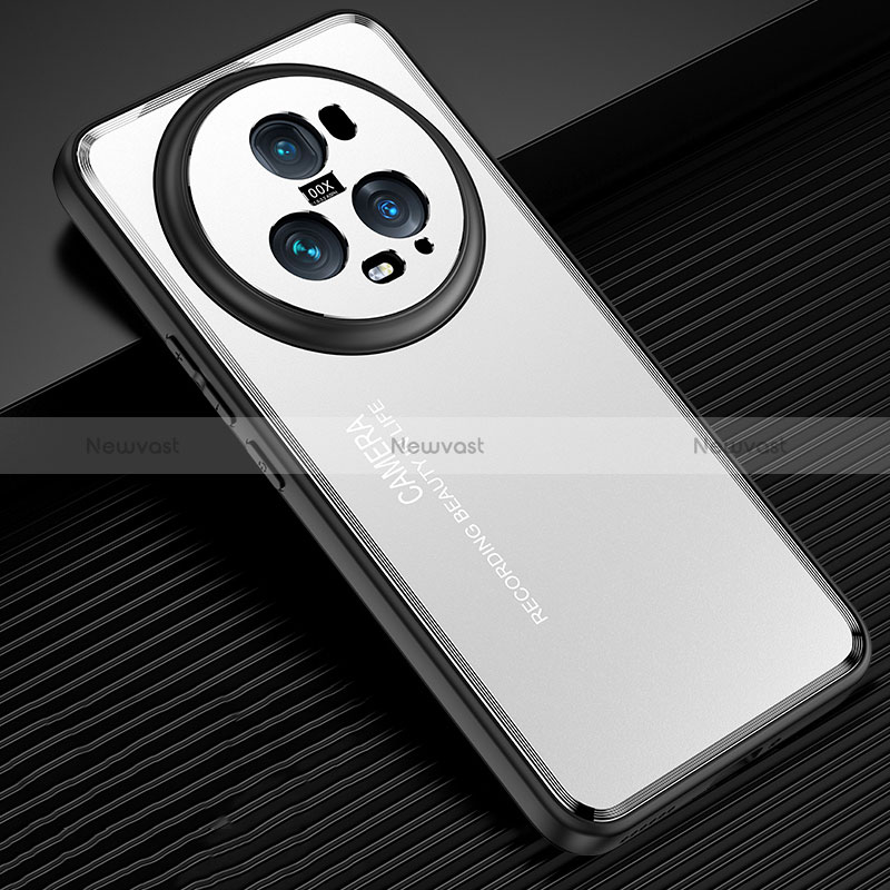 Luxury Aluminum Metal Back Cover and Silicone Frame Case JL2 for Huawei Honor Magic5 Pro 5G Silver