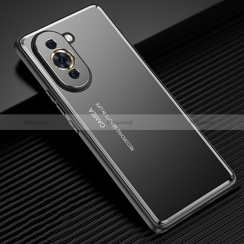 Luxury Aluminum Metal Back Cover and Silicone Frame Case JL2 for Huawei Nova 10 Black