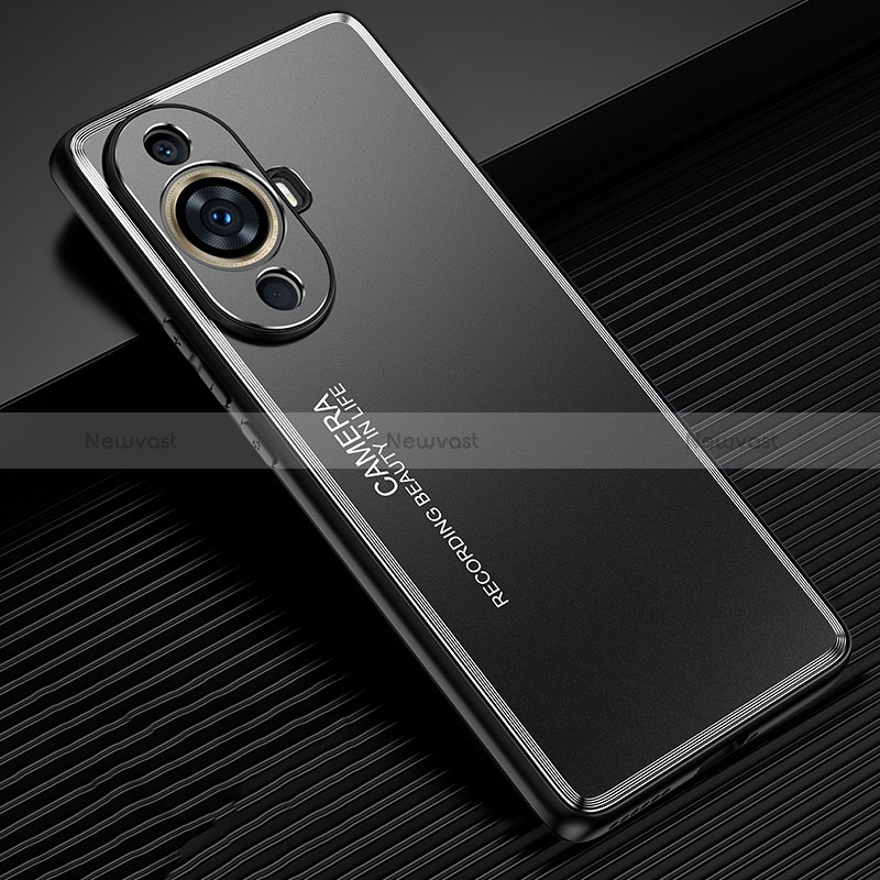 Luxury Aluminum Metal Back Cover and Silicone Frame Case JL2 for Huawei Nova 11 Black