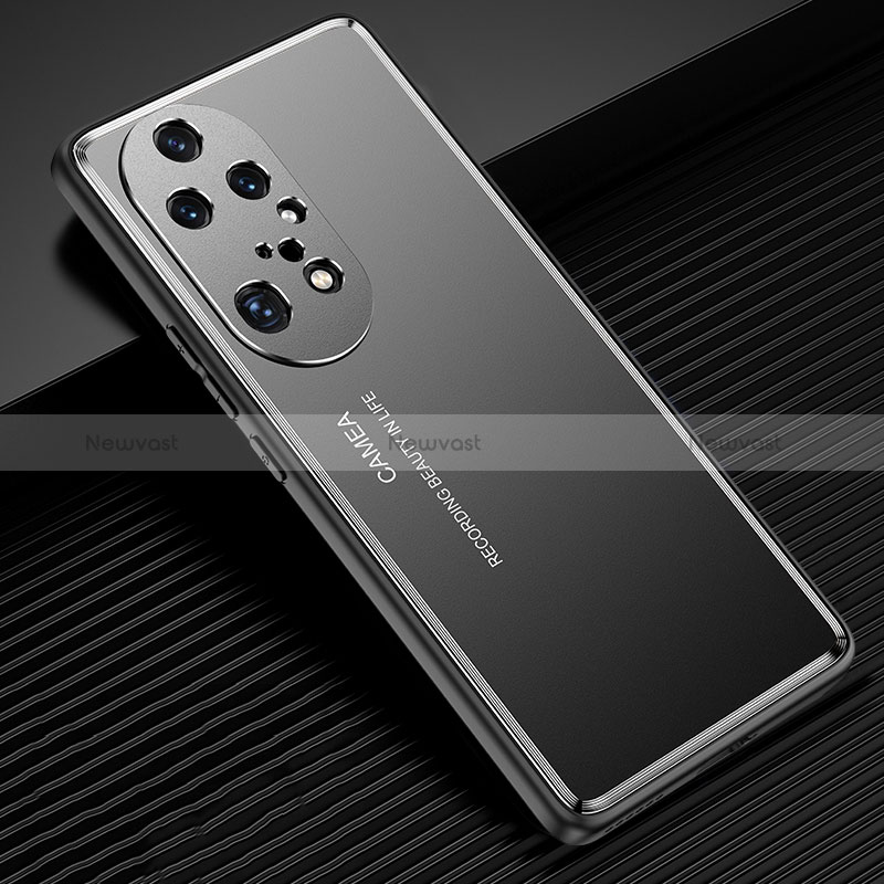 Luxury Aluminum Metal Back Cover and Silicone Frame Case JL2 for Huawei P50 Pro Black