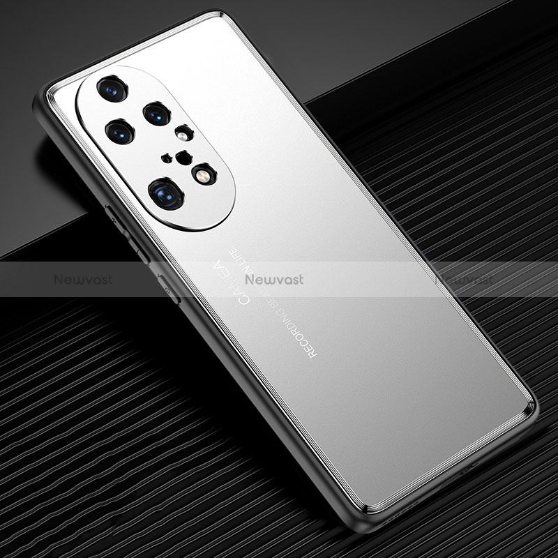 Luxury Aluminum Metal Back Cover and Silicone Frame Case JL2 for Huawei P50 Pro Silver