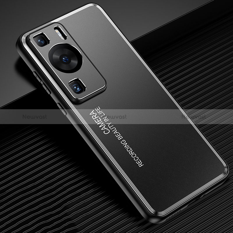 Luxury Aluminum Metal Back Cover and Silicone Frame Case JL2 for Huawei P60 Black