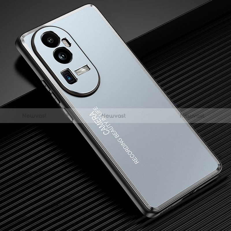 Luxury Aluminum Metal Back Cover and Silicone Frame Case JL2 for Oppo Reno10 Pro+ Plus 5G Blue