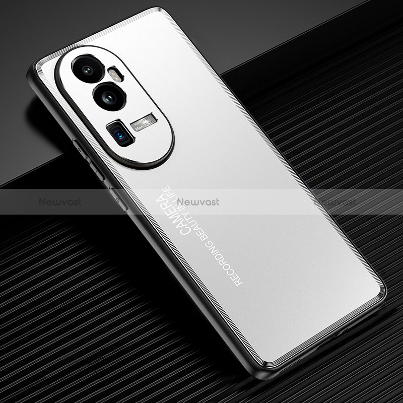 Luxury Aluminum Metal Back Cover and Silicone Frame Case JL2 for Oppo Reno10 Pro+ Plus 5G Silver