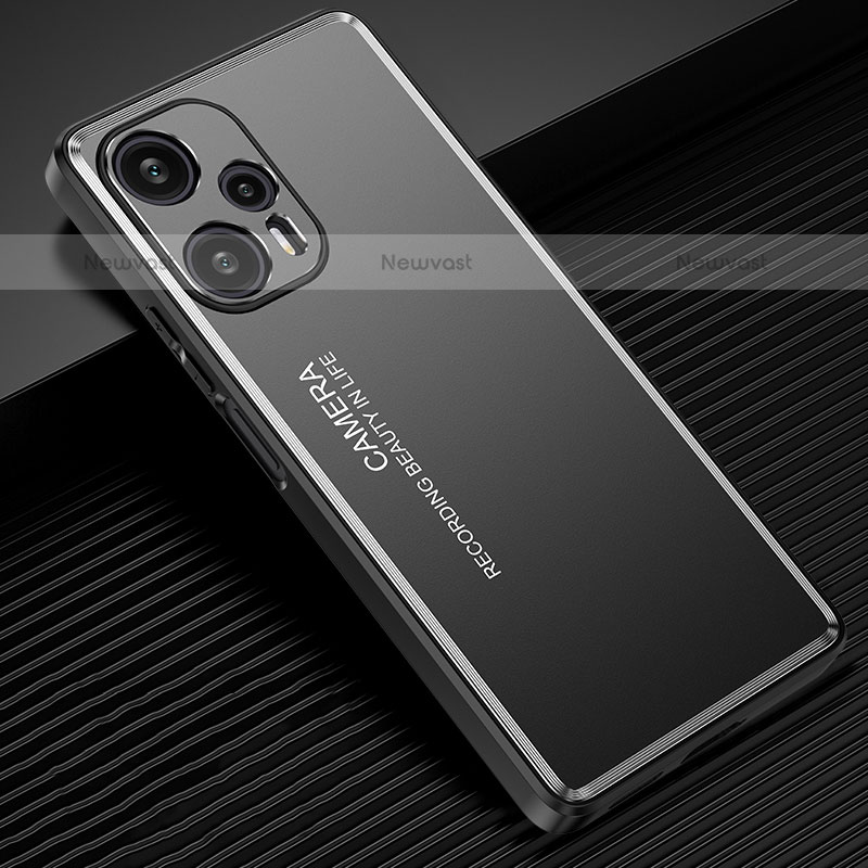 Luxury Aluminum Metal Back Cover and Silicone Frame Case JL2 for Xiaomi Poco F5 5G Black