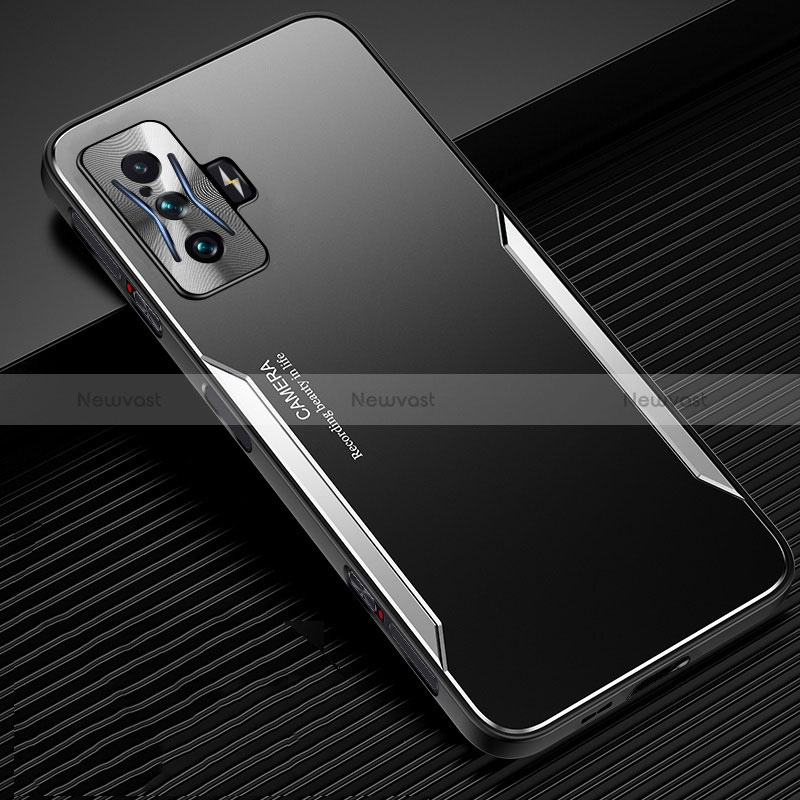 Luxury Aluminum Metal Back Cover and Silicone Frame Case JL2 for Xiaomi Redmi K50 Gaming 5G Silver