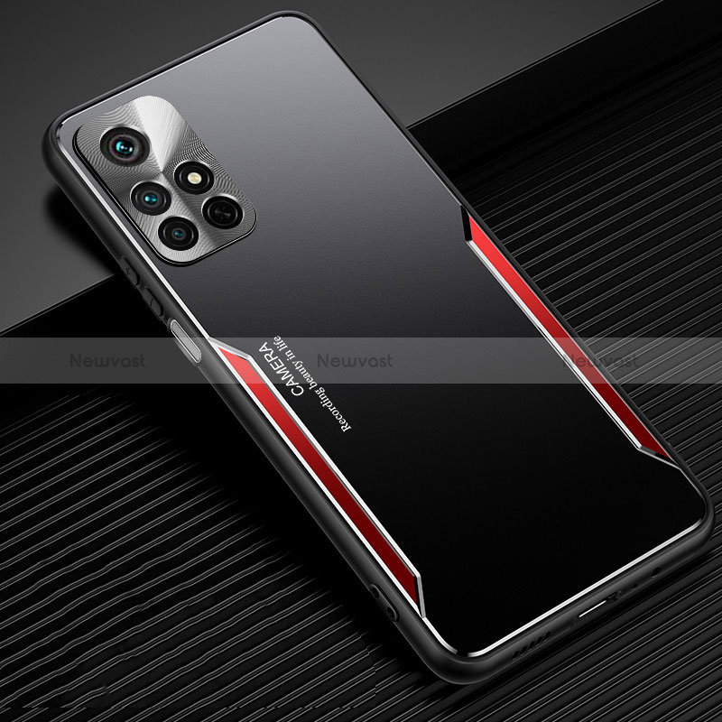 Luxury Aluminum Metal Back Cover and Silicone Frame Case JL2 for Xiaomi Redmi Note 11 5G Red