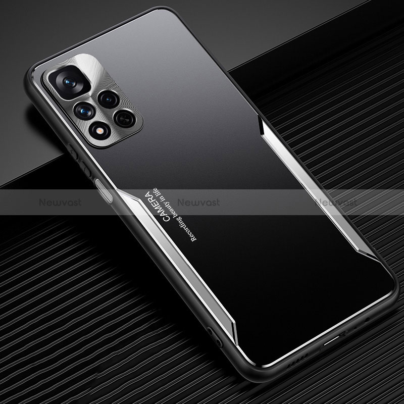Luxury Aluminum Metal Back Cover and Silicone Frame Case JL2 for Xiaomi Redmi Note 11 Pro+ Plus 5G Silver
